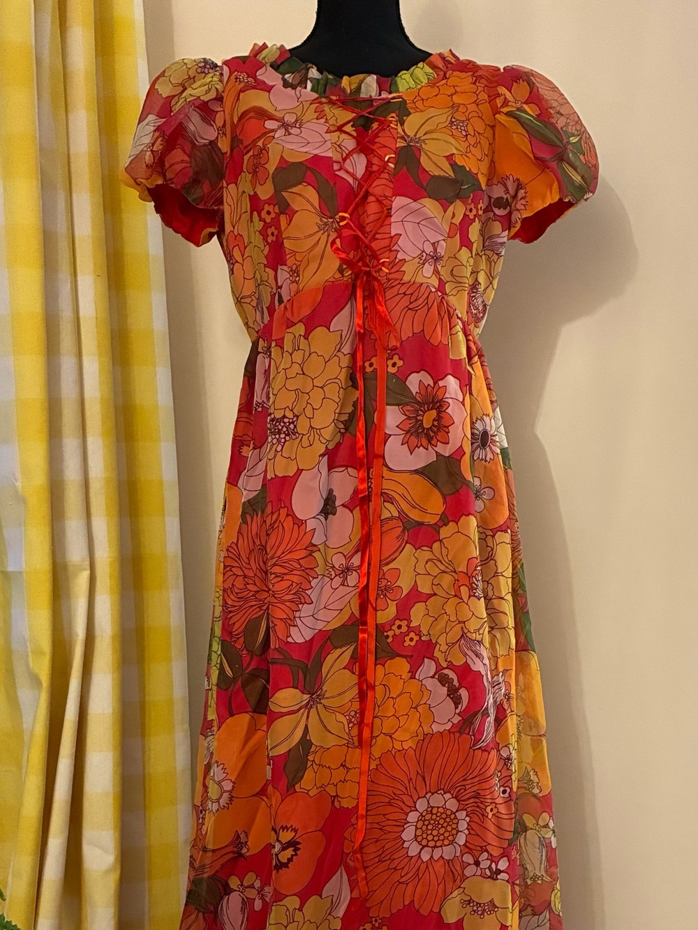 Vintage-Inspired Orange Floral Maxi Dress